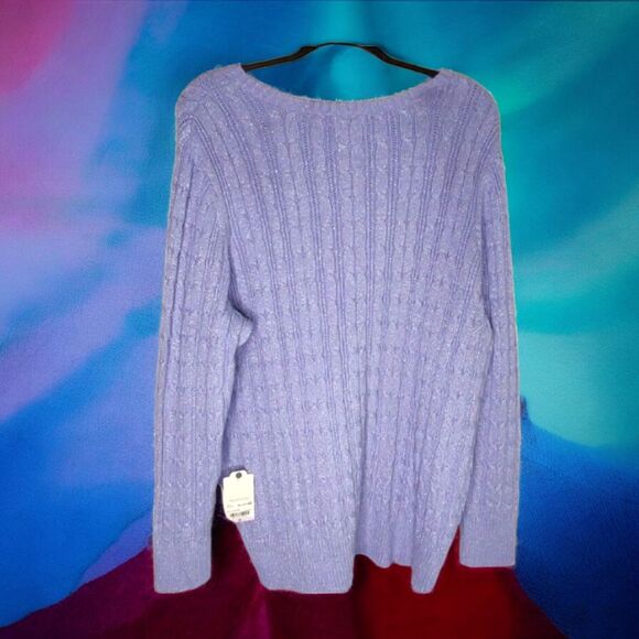 NEW Sweet Purple Silver St Johns Bay Classic Cable V Neck Pullover Sweater Sz 2X - Picture 3 of 10